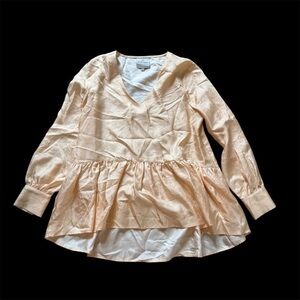 100% silk LaRoque orange cream peplum blouse shirt